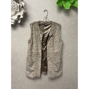 Mushka Sienna Rose Grey Faux Rabbit Fur Gold Sequin Long Vest Furrier Hooks XL